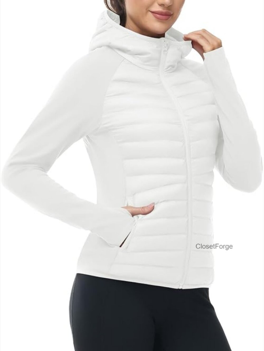 Winter Running Hooded Jacket Lightweight Water Resistant Insulated Puffer for